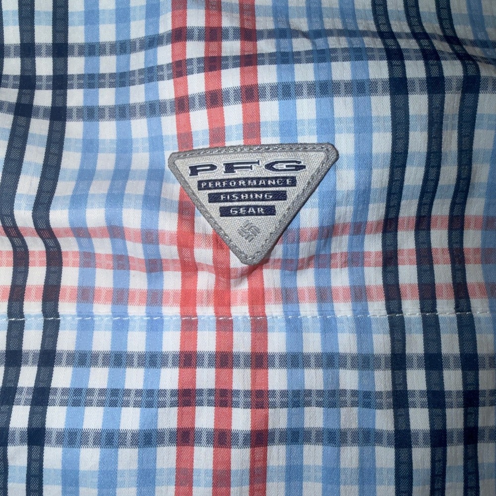 Columbia PFG Boys 14/16 Plaid Short Sleeve Fishing Shirt Orange Blue Omni-Shade‎ - Picture 8 of 10